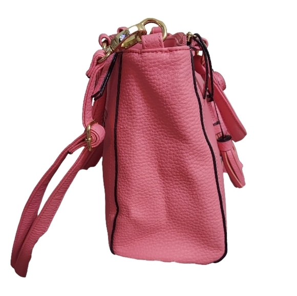 Nicole By Nicole Miller Bubblegum Pink Pebbled Faux Leather Bow Tassel Satchel - Picture 5 of 16